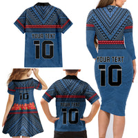 Custom Toa Samoa Rugby Family Matching Long Sleeve Bodycon Dress and Hawaiian Shirt Samoan Warrior Ula Fala Tribal Pattern LT03