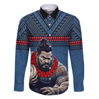 Custom Toa Samoa Rugby Family Matching Off The Shoulder Long Sleeve Dress and Hawaiian Shirt Samoan Warrior Ula Fala Tribal Pattern LT03