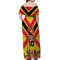 Custom Papua New Guinea Rugby Off Shoulder Maxi Dress Bird of Paradise and Hibiscus Polynesian Pattern Yellow Color LT03 - Polynesian Pride