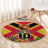 Custom Papua New Guinea Rugby Round Carpet Bird of Paradise and Hibiscus Polynesian Pattern Yellow Color LT03 - Polynesian Pride