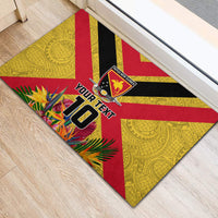 Custom Papua New Guinea Rugby Rubber Doormat Bird of Paradise and Hibiscus Polynesian Pattern Yellow Color
