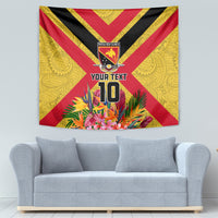 Custom Papua New Guinea Rugby Tapestry Bird of Paradise and Hibiscus Polynesian Pattern Yellow Color