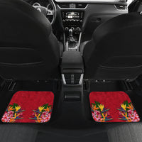 Custom Papua New Guinea Rugby Car Mats Bird of Paradise and Hibiscus Polynesian Pattern Red Color