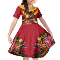 Custom Papua New Guinea Rugby Family Matching Off The Shoulder Long Sleeve Dress and Hawaiian Shirt Bird of Paradise and Hibiscus Polynesian Pattern Red Color LT03