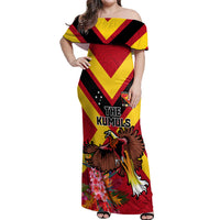 Custom Papua New Guinea Rugby Off Shoulder Maxi Dress Bird of Paradise and Hibiscus Polynesian Pattern Red Color LT03 Women Red - Polynesian Pride