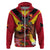 Custom Papua New Guinea Rugby Zip Hoodie Bird of Paradise and Hibiscus Polynesian Pattern Red Color LT03