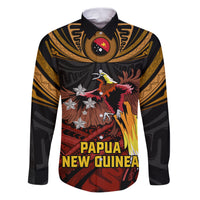 Papua New Guinea Bird-of-Paradise Family Matching Puletasi and Hawaiian Shirt Coat of Arms and Tribal Patterns LT03 Dad's Shirt - Long Sleeve Black - Polynesian Pride