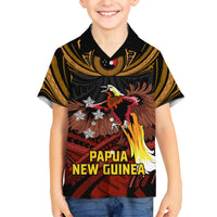 Papua New Guinea Bird-of-Paradise Kid Hawaiian Shirt Coat of Arms and Tribal Patterns LT03 Kid Black - Polynesian Pride
