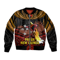 Papua New Guinea Bird-of-Paradise Sleeve Zip Bomber Jacket Coat of Arms and Tribal Patterns LT03 Unisex Black - Polynesian Pride