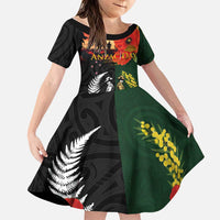 New Zealand and Australia ANZAC Day Family Matching Short Sleeve Bodycon Dress and Hawaiian Shirt Lest We Forget Indigenous and Maori Pattern