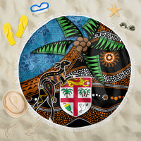 Fiji and Australia Beach Blanket Fijian and Aboriginal mix Culture LT03 One Size 150cm Blue - Polynesian Pride
