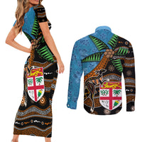 Fiji and Australia Couples Matching Short Sleeve Bodycon Dress and Long Sleeve Button Shirt Fijian and Aboriginal mix Culture