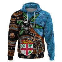 Fiji and Australia Hoodie Fijian and Aboriginal mix Culture LT03 Pullover Hoodie Blue - Polynesian Pride
