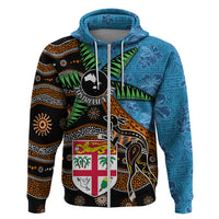 Fiji and Australia Hoodie Fijian and Aboriginal mix Culture LT03 Zip Hoodie Blue - Polynesian Pride