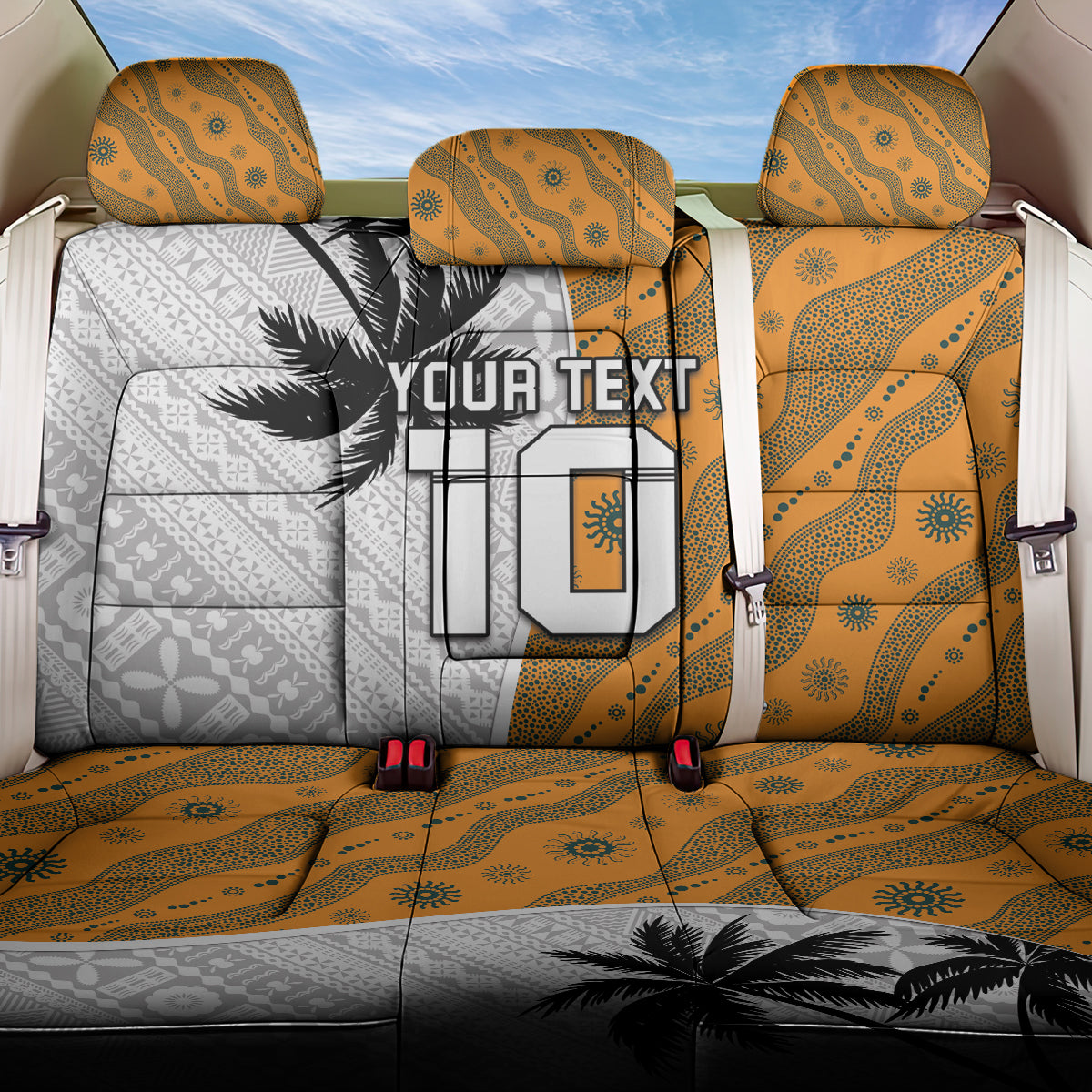 Custom Fiji and Australia Rugby Back Car Seat Cover Tapa Mix Aboriginal Pattern Half Style
