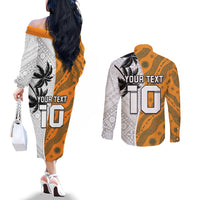 Custom Fiji and Australia Rugby Couples Matching Off The Shoulder Long Sleeve Dress and Long Sleeve Button Shirt Tapa Mix Aboriginal Pattern Half Style