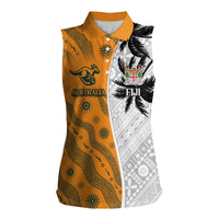 Custom Fiji and Australia Rugby Women Sleeveless Polo Shirt Tapa Mix Aboriginal Pattern Half Style LT03 Female White - Polynesian Pride