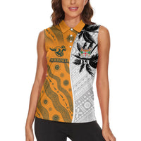 Custom Fiji and Australia Rugby Women Sleeveless Polo Shirt Tapa Mix Aboriginal Pattern Half Style LT03 - Polynesian Pride
