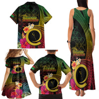 Vanuatu Independence Day Family Matching Tank Maxi Dress and Hawaiian Shirt Sand Drawing Melanesian Vibes