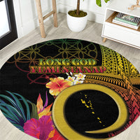 Vanuatu Independence Day Round Carpet Sand Drawing Melanesian Vibes LT03 Black - Polynesian Pride