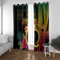 Vanuatu Independence Day Window Curtain Sand Drawing Melanesian Vibes LT03 With Grommets Black - Polynesian Pride