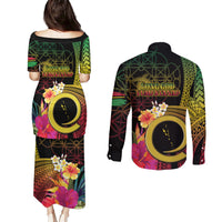 Vanuatu Selebretem 44th Indipendens Dei Couples Matching Puletasi and Long Sleeve Button Shirt Sand Drawing Melanesian Vibes