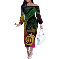 Vanuatu Selebretem 44th Indipendens Dei Family Matching Off The Shoulder Long Sleeve Dress and Hawaiian Shirt Sand Drawing Melanesian Vibes