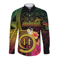 Vanuatu Selebretem 44th Indipendens Dei Long Sleeve Button Shirt Sand Drawing Melanesian Vibes