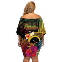 Vanuatu Selebretem 44th Indipendens Dei Off Shoulder Short Dress Sand Drawing Melanesian Vibes