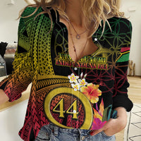 Vanuatu Selebretem 44th Indipendens Dei Women Casual Shirt Sand Drawing Melanesian Vibes
