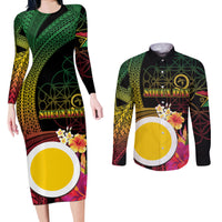 Vanuatu Shefa Day Couples Matching Long Sleeve Bodycon Dress and Long Sleeve Button Shirt Sand Drawing Melanesian