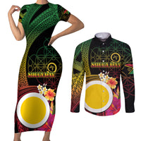 Vanuatu Shefa Day Couples Matching Short Sleeve Bodycon Dress and Long Sleeve Button Shirt Sand Drawing Melanesian