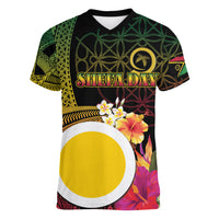 Vanuatu Shefa Day Women V-Neck T-Shirt Sand Drawing Melanesian