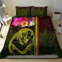 Hawaiian Reggae Music Bedding Set Jamaica Singer Tribal Polynesian and Hibiscus
