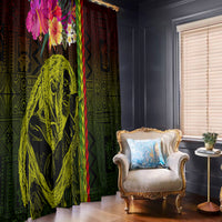 Hawaiian Reggae Music Window Curtain Jamaica Singer Tribal Polynesian and Hibiscus LT03 - Polynesian Pride