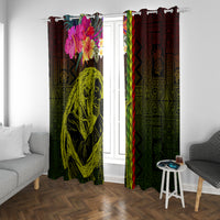 Hawaiian Reggae Music Window Curtain Jamaica Singer Tribal Polynesian and Hibiscus LT03 With Grommets Black - Polynesian Pride