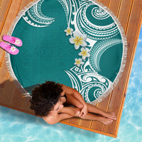 Aloha Polynesian Plumeria Flower Beach Blanket Teal Color