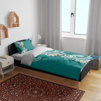 Aloha Polynesian Plumeria Flower Bedding Set Teal Color