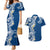 Aloha Polynesian Plumeria Flower Couples Matching Mermaid Dress and Hawaiian Shirt Blue Color