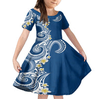 Aloha Polynesian Plumeria Flower Family Matching Summer Maxi Dress and Hawaiian Shirt Blue Color LT03 Daughter's Dress Blue - Polynesian Pride