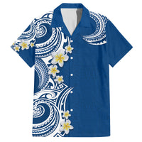 Aloha Polynesian Plumeria Flower Family Matching Summer Maxi Dress and Hawaiian Shirt Blue Color LT03 Dad's Shirt - Short Sleeve Blue - Polynesian Pride
