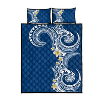 Aloha Polynesian Plumeria Flower Quilt Bed Set Blue Color