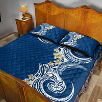 Aloha Polynesian Plumeria Flower Quilt Bed Set Blue Color