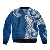 Aloha Polynesian Plumeria Flower Sleeve Zip Bomber Jacket Blue Color