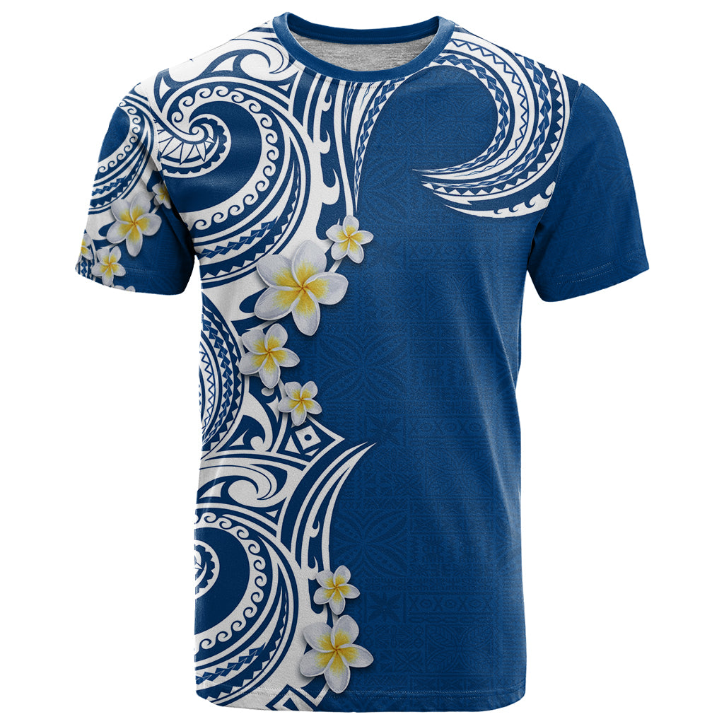 Aloha Polynesian Plumeria Flower T Shirt Blue Color