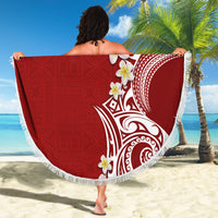 Aloha Polynesian Plumeria Flower Beach Blanket Red Color