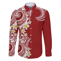 Aloha Polynesian Plumeria Flower Family Matching Mermaid Dress and Hawaiian Shirt Red Color