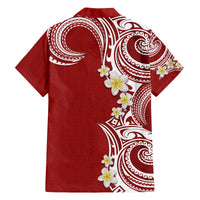 Aloha Polynesian Plumeria Flower Family Matching Off The Shoulder Long Sleeve Dress and Hawaiian Shirt Red Color LT03 - Polynesian Pride