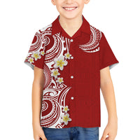 Aloha Polynesian Plumeria Flower Family Matching Off The Shoulder Long Sleeve Dress and Hawaiian Shirt Red Color LT03 Son's Shirt Red - Polynesian Pride