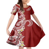 Aloha Polynesian Plumeria Flower Family Matching Summer Maxi Dress and Hawaiian Shirt Red Color LT03 Daughter's Dress Red - Polynesian Pride